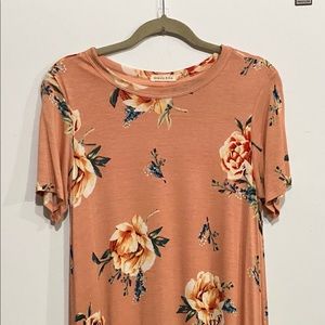 Round Neck Peach Floral Maxi Dress Large